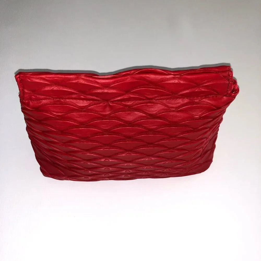 Red Scallop Textured Zippered Cosmetic Makeup Organizer Bag RevitaLash